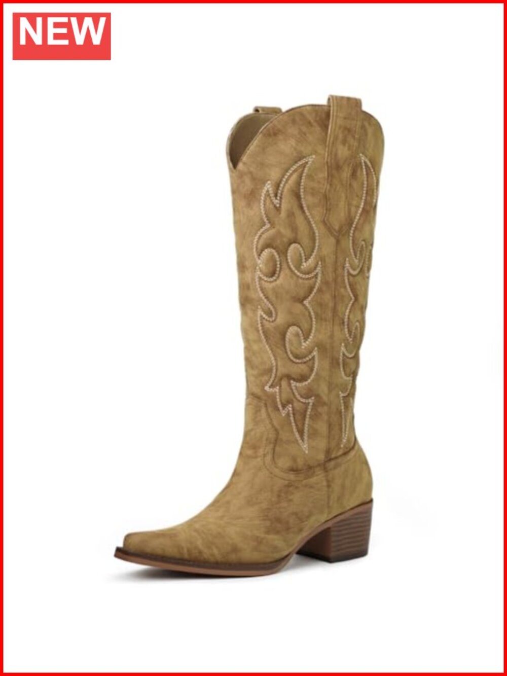 Knee High Cowboy Boots Faux Leather Pointed Toe Western Pull-On